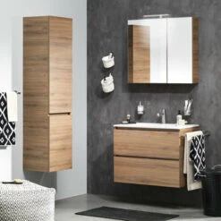 Tiger Karlo Badkamermeubel 60 Cm Chalet Eiken Met Wastafel Hoogglans Wit -Badkamer Winkel 123 1048