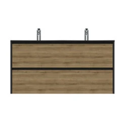 Tiger Reverse Meubelset 120 Cm Met 2 Lades Chalet Eik / Mat Zwart Inclusief Oval Wastafel Dubbel Mat Zwart -Badkamer Winkel 123 1088