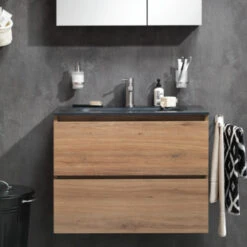 Tiger Badmeubel Karlo Chalet Eik Met Zwarte Wasbak 80 Cm -Badkamer Winkel 123 1176