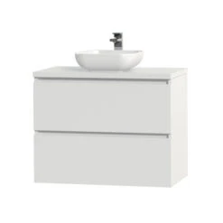 Tiger Karlo Badkamermeubelset 80 Cm Hoogglans Wit Met Wit Houten Wasblad En Glanzend Witte Keramische Waskom