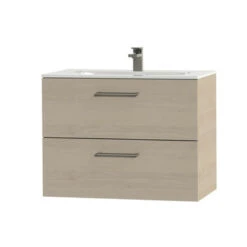 Tiger Badkamermeubel Studio 80cm Naturel Eik/wit Met Ronde RVS Greep -Badkamer Winkel 123 1234