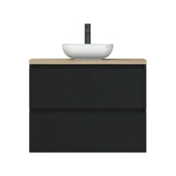 Tiger Karlo Badkamermeubel 80cm Mat Zwart Met Eiken Wasblad En Keramische Waskom -Badkamer Winkel 123 1273
