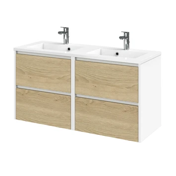 Tiger Reverse Meubelset 2x60 Cm Met 4 Lades Naturel Eik / Mat Wit Inclusief 2 Quadro Wastafels Hoogglans Wit 3 Tiger Reverse Meubelset 2x60 Cm Met 4 Lades Naturel Eik / Mat Wit Inclusief 2 Quadro Wastafels Hoogglans Wit