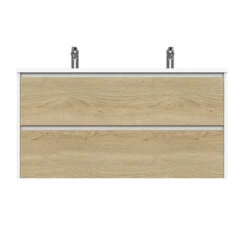 Tiger Reverse Meubelset 120 Cm Met 2 Lades Naturel Eik / Mat Wit Inclusief Quadro Wastafel Dubbel Hoogglans Wit -Badkamer Winkel 123 1369