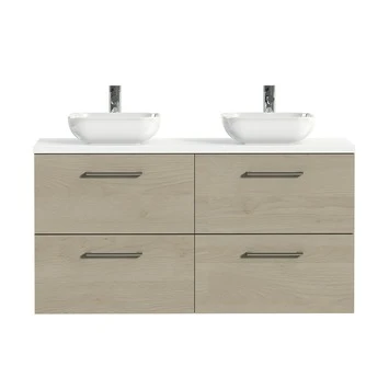 Tiger Badkamermeubel Studio 120cm Naturel Eik/witte Waskom Met Ronde Greep 3 Tiger Badkamermeubel Studio 120cm Naturel Eik/witte Waskom Met Ronde Greep