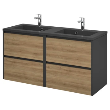 Tiger Reverse Meubelset 2x60 Cm Met 4 Lades Chalet Eik / Mat Zwart Inclusief 2 Quadro Wastafels Mat Zwart 3 Tiger Reverse Meubelset 2x60 Cm Met 4 Lades Chalet Eik / Mat Zwart Inclusief 2 Quadro Wastafels Mat Zwart