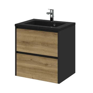 Tiger Reverse Meubelset Met 2 Lades 60 Cm Chalet Eik / Mat Zwart Inclusief Quadro Wastafel Mat Zwart 3 Tiger Reverse Meubelset Met 2 Lades 60 Cm Chalet Eik / Mat Zwart Inclusief Quadro Wastafel Mat Zwart