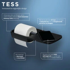 Tiger Toiletrolhouder TESS Met Planchet Zwart/antraciet -Badkamer Winkel 123 7348