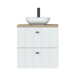 Tiger Maryport Badkamermeubelset 60 Cm Mat Wit Met Licht Eiken Wasblad, Witte Keramische Opzetkom En Matzwarte Grepen 20 Tiger Maryport Badkamermeubelset 60 Cm Mat Wit Met Licht Eiken Wasblad, Witte Keramische Opzetkom En Matzwarte Grepen -Badkamer Winkel 123 773