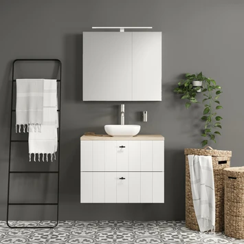 Tiger Maryport Badkamermeubelset 60 Cm Mat Wit Met Licht Eiken Wasblad, Witte Keramische Opzetkom En Matzwarte Grepen 14 Tiger Maryport Badkamermeubelset 60 Cm Mat Wit Met Licht Eiken Wasblad, Witte Keramische Opzetkom En Matzwarte Grepen - Afbeelding 12