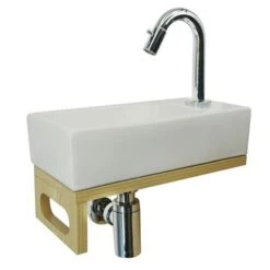 Atlantic Fonteinset Henry Links Wit Keramiek Chroom 36x18x9 Cm -Badkamer Winkel 123 7822
