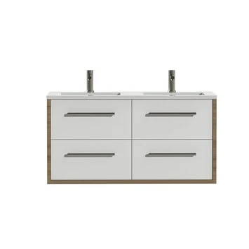 Tiger Badkamermeubel Boston 120cm Chalet Eik/wit Met Grepen RVS 3 Tiger Badkamermeubel Boston 120cm Chalet Eik/wit Met Grepen RVS