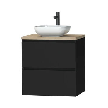 Tiger Karlo Badkamermeubel 60cm Mat Zwart Met Eiken Wasblad En Keramische Waskom 3 Tiger Karlo Badkamermeubel 60cm Mat Zwart Met Eiken Wasblad En Keramische Waskom