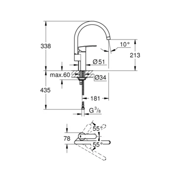 Grohe Keukenkraan Wave Cosmopolitan Met Hendel En C-uitloop Chroom 4 Grohe Keukenkraan Wave Cosmopolitan Met Hendel En C-uitloop Chroom - Afbeelding 2