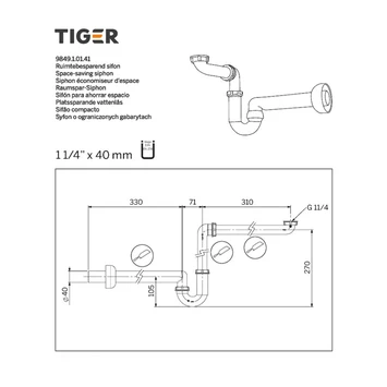 Tiger Sifon 1 Kwartrond Kunststof Wit 40 Mm 4 Tiger Sifon 1 Kwartrond Kunststof Wit 40 Mm - Afbeelding 2