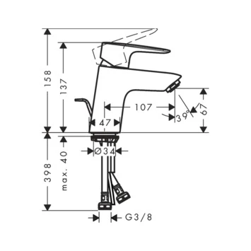 Hansgrohe Wastafelkraan Mysport M 1-greeps Met Waste 4 Hansgrohe Wastafelkraan Mysport M 1-greeps Met Waste - Afbeelding 2