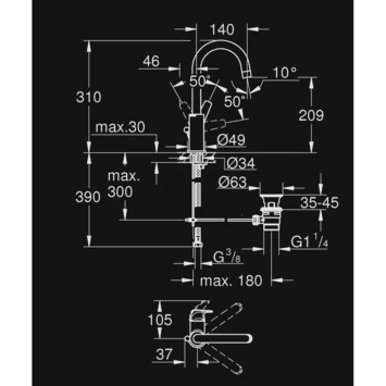 GROHE Wastafelkraan Start Flow L-size Met Hendel En Waste Chroom 6 GROHE Wastafelkraan Start Flow L-size Met Hendel En Waste Chroom - Afbeelding 4